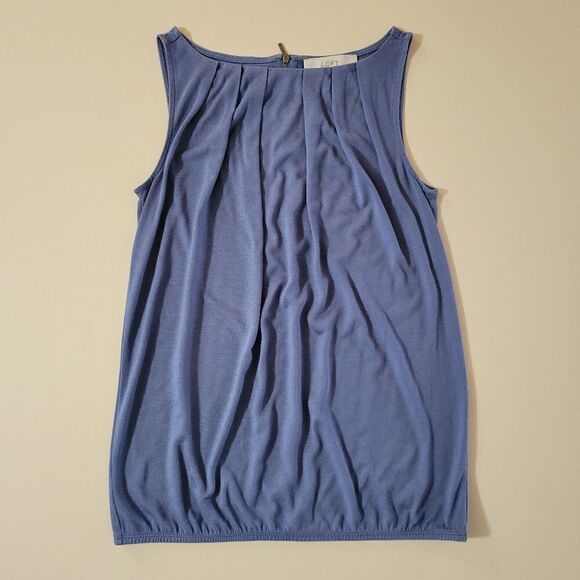 LOFT Women's Blue Pleated Neck Tank Top Zip Back - Picture 1 of 10